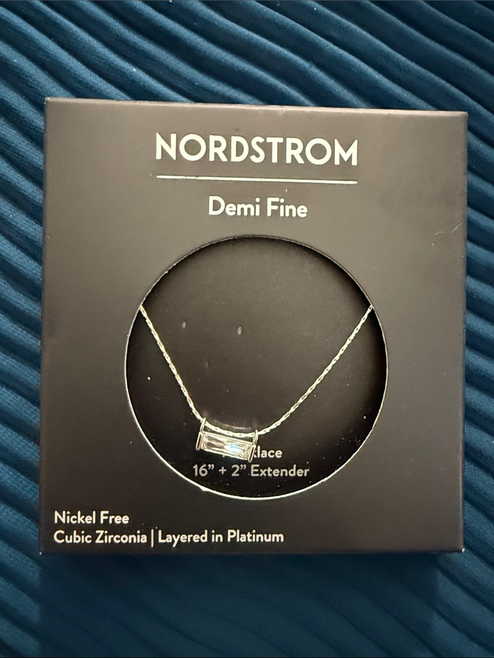 Nordstrom Demi Fine Silver-Tone Necklace with Clear CZ Bar Pendant
